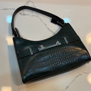 GUESS Dark Green Croc-Embossed Shoulder Bag
